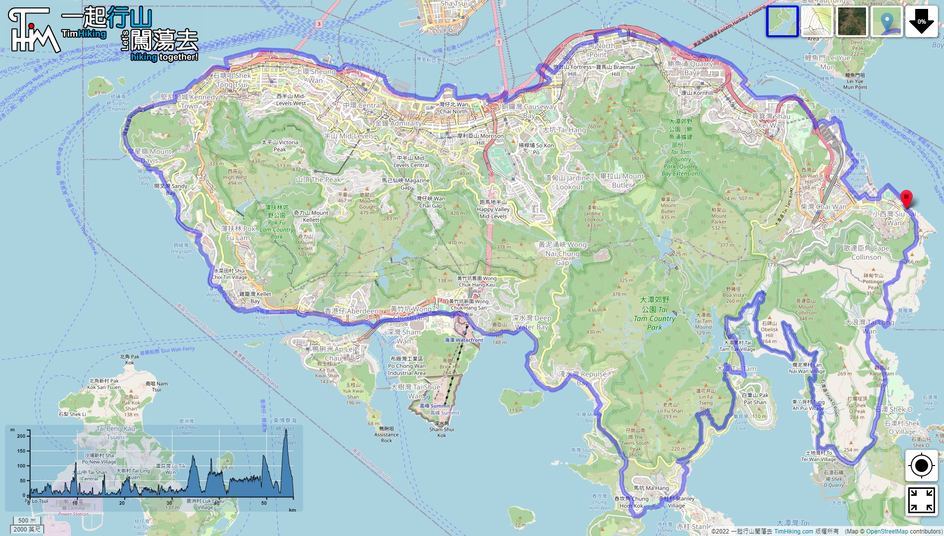 「Round Hong Kong Island (TimHiking ver)」路線Map
