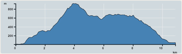 Ascent : 1,065m　　Descent : 1,032m　　Max : 923m　　Min : 4m<br><p class='smallfont'>The accuracy of elevation is +/-30m