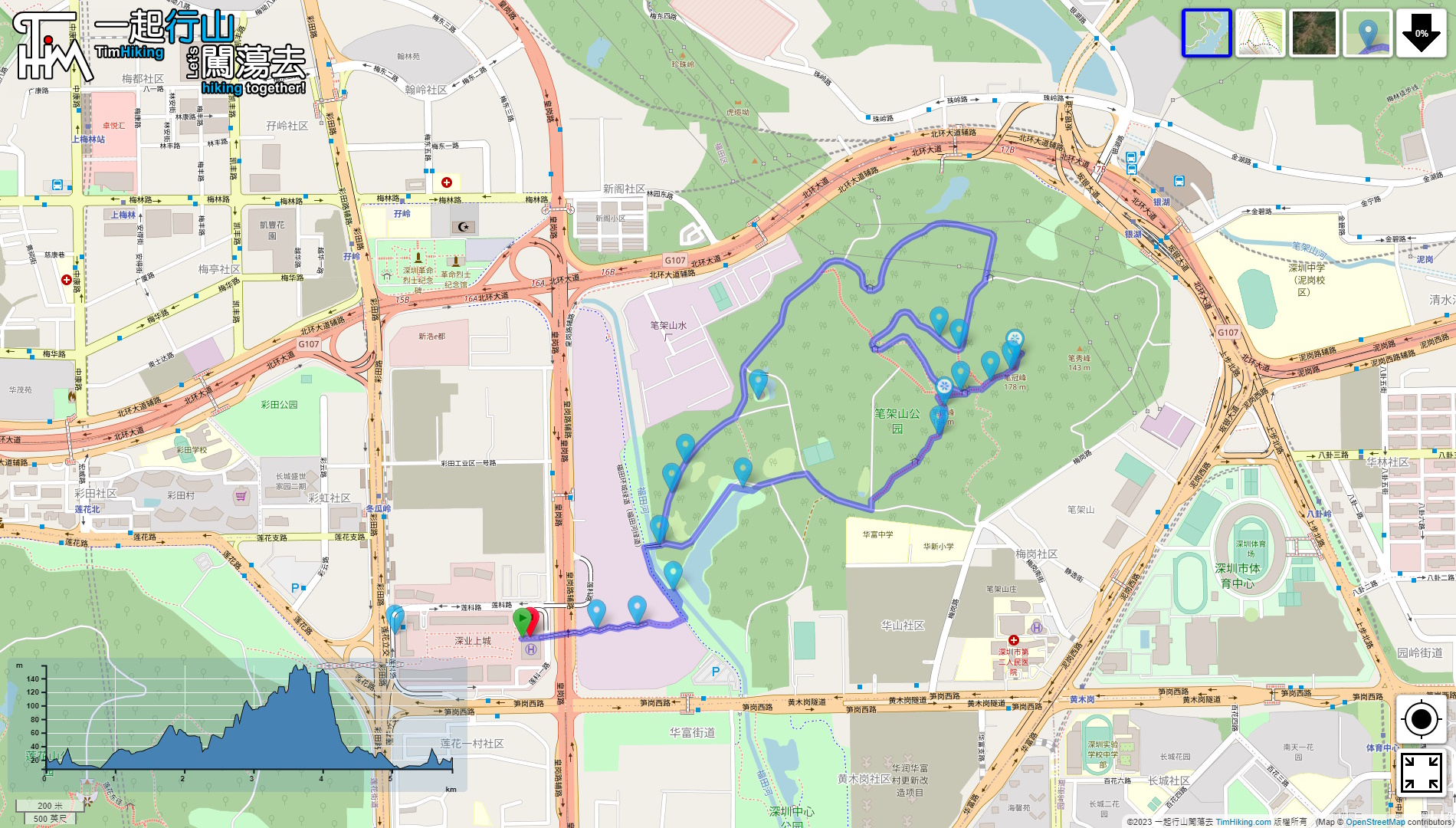 「Shenzhen Xiao BiJiaShan」路線Map