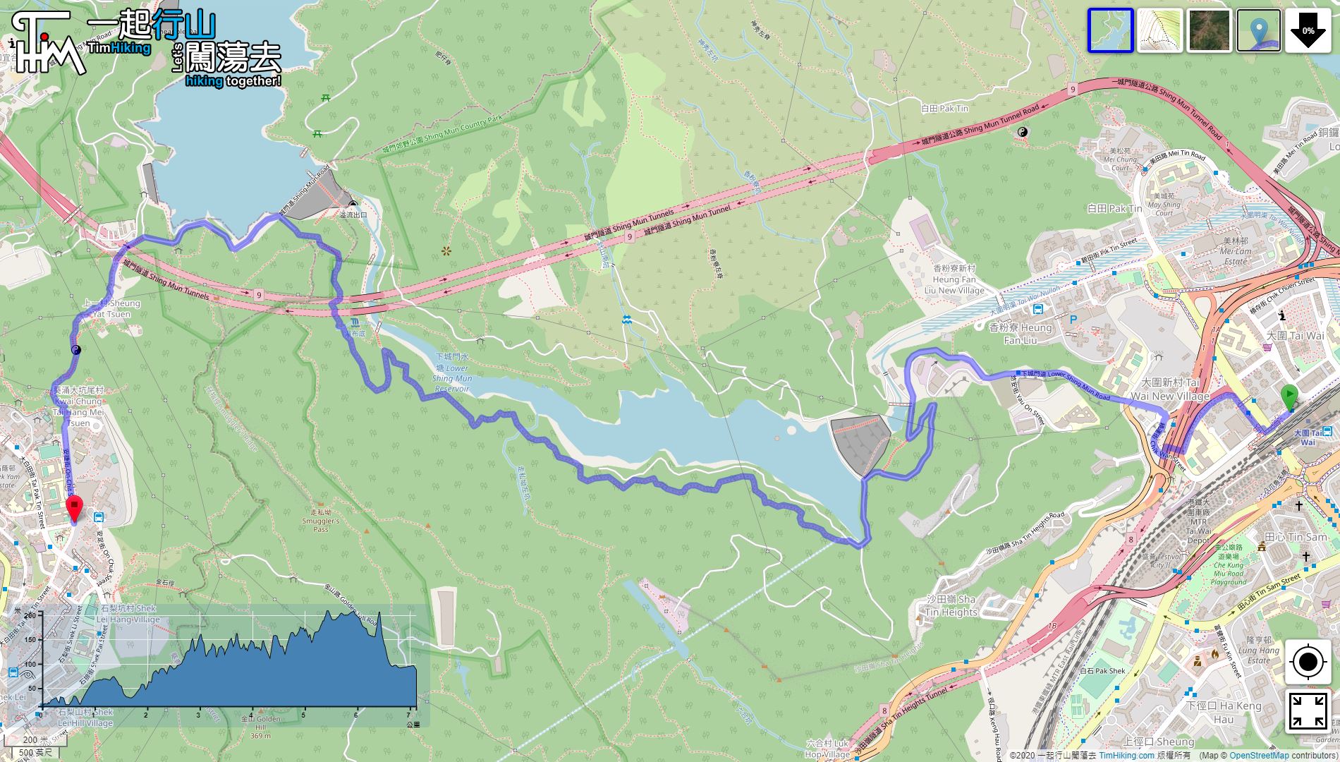 「Iron Chain Trail Lower Shing Mun Reservoir」路線Map