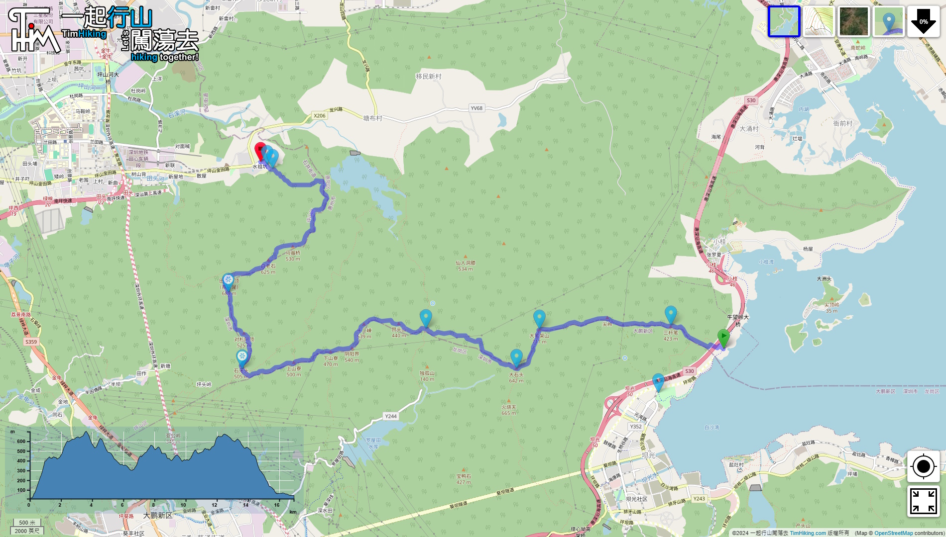 「三水綫(畢業線) 大筆架山」路線地圖