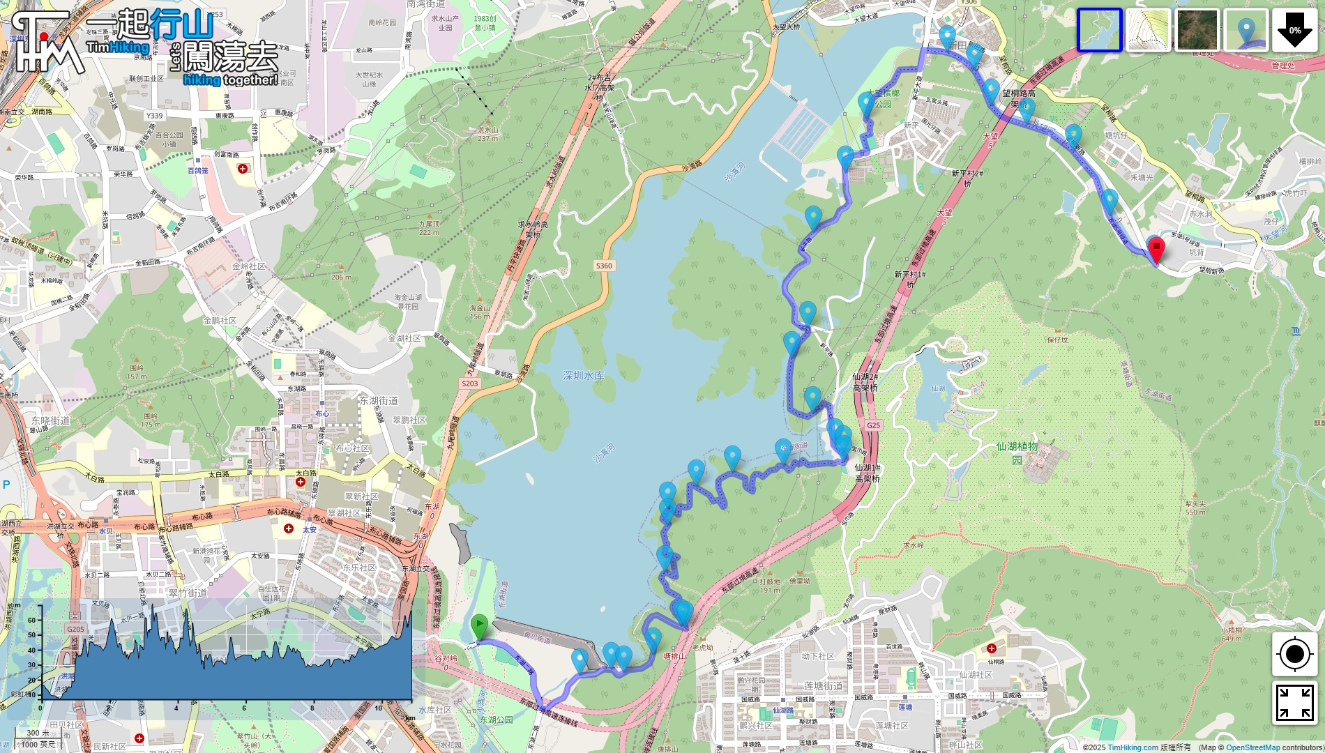 「鲲鹏径第十段 深圳水库」路線地圖