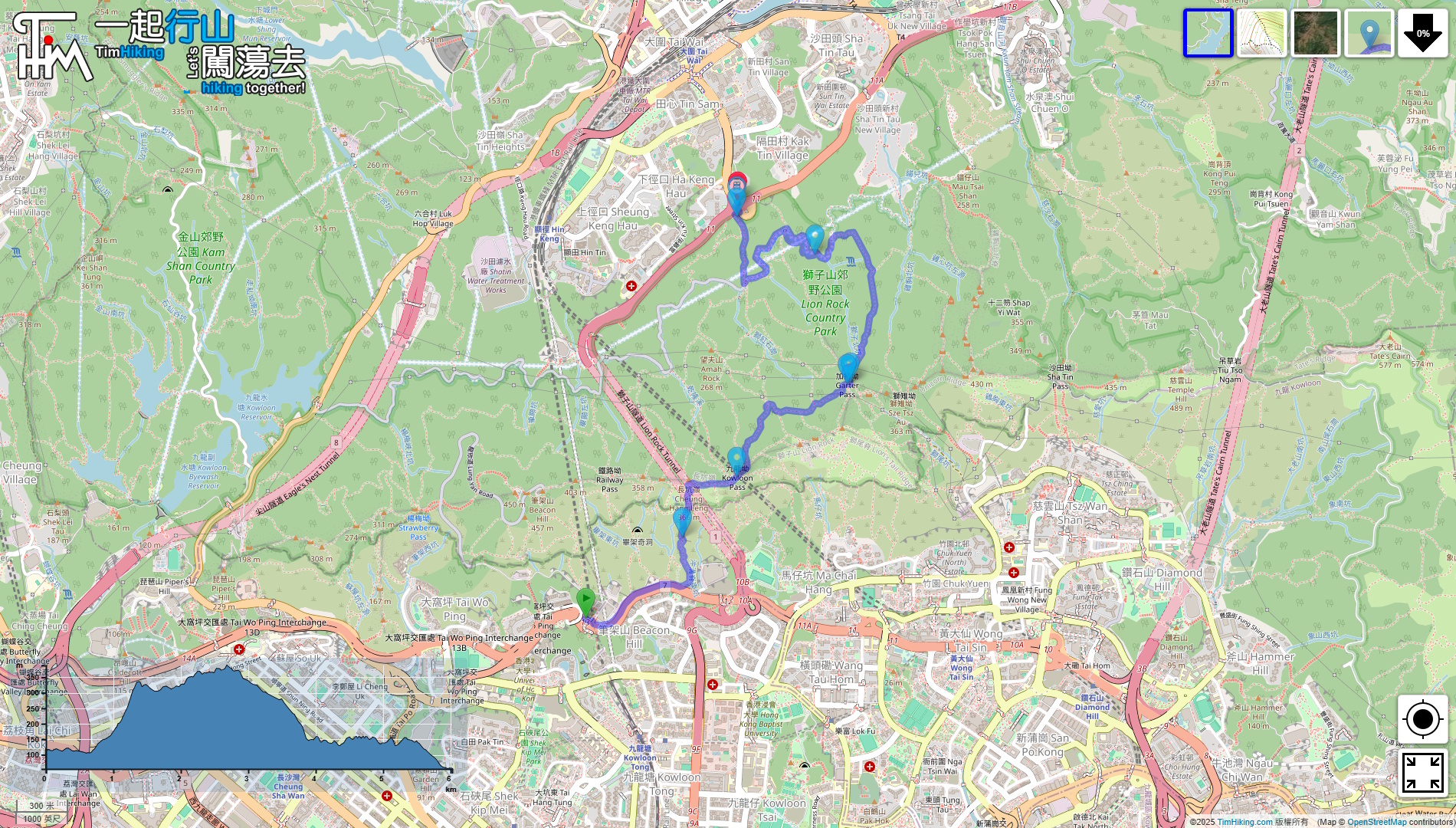 「Beacon Hill Gully, Lion Rock's Ancient Kiln」路線Map