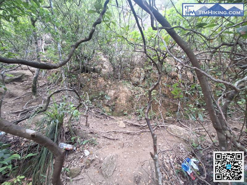 There is a fork in the road near the top. Turning left is the climbing route,