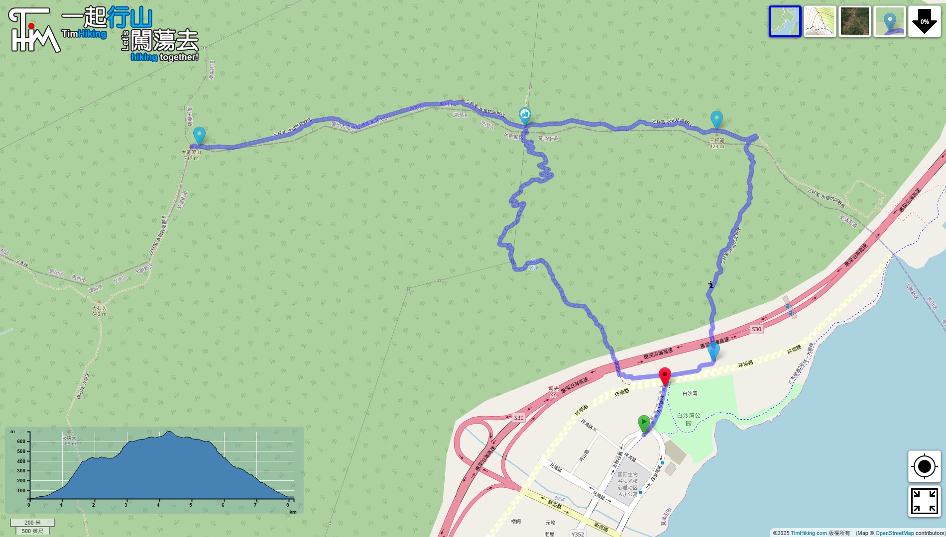 「Shenzhen Ten Peaks Dabijiashan」路線Map